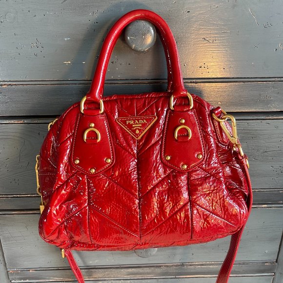 Prada Red Quilted Patent Leather Dome Satchel - Picture 1 of 16
